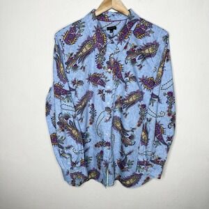 Talbots Blue Purple Long Sleeve Paisley Button Up Shirt Women's XL Cotton Collar